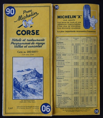 Carte michelin corse 1962 - michelin,