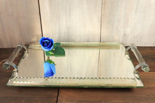 Ancien Plateau en Verre Miroir Vénitien de Murano avec Anses Années 30 Art Déco