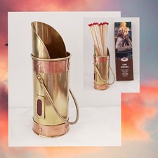 Ancien Seau à Allumettes pour Cheminée Laiton et Cuivre + 50 Allumettes de 28cm
