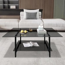 Table Basse en Verre Rectangulaire, Table de Café à 2 Niveaux pour Salon, Bur...
