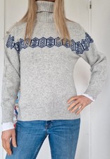Vintage : Pull Laine & Angora à col roulé fabriqué en Italie - Taille S- Gris -