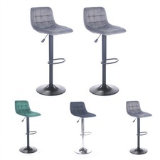 2 X Velours Barre Tabourets Vert Gris Noir Cuisine Tabouret Tapissé Base Ronde
