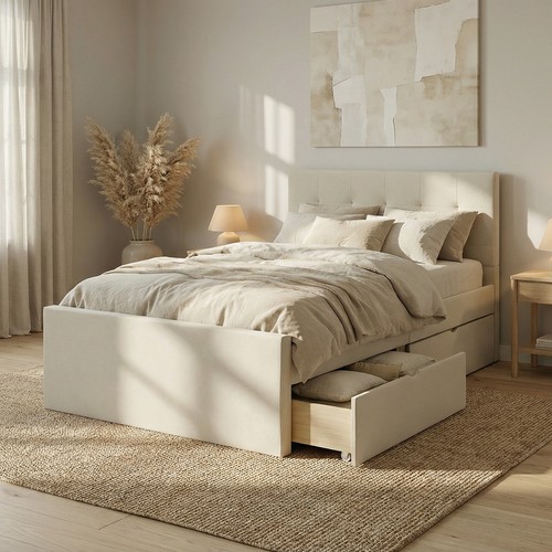 Lit tissu rembourré double - lit,