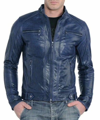 Manteau veste motard bleu - motard,