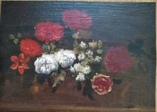Huile sur panneau bois XIX siècle,Nature morte aux fleurs