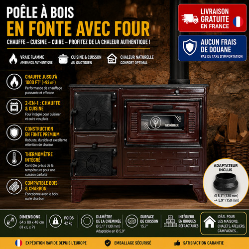 Poêle bois fonte avec four - à,