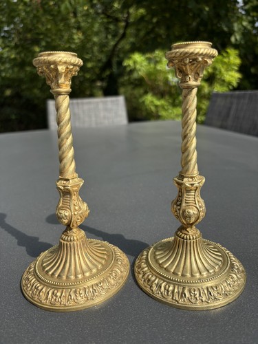 Paire bougeoirs bronze - paire, en