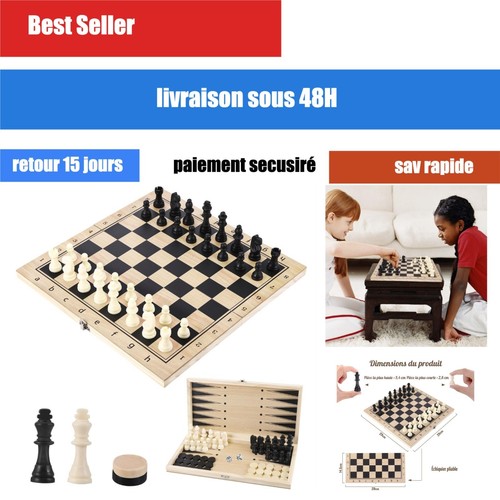Jeu échecs bois en 1 - jeu, d'échecs