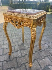 Table Louis XVI French Side Gold Leaf with Pink Marble Top Vintage Carved Wood