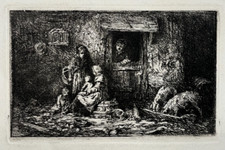 Farm door CHARLES JACQUE engraving STRONG WATER pigs 19th century