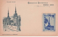 PARIS EXHIBITION 1900 Swiss village (with Eiffel Tower sticker) advertising