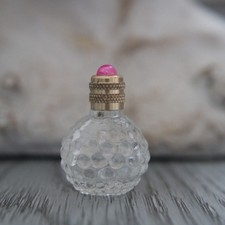 3.7 cm, empty miniature, glass bottle ball shape picot decorated with a pearl