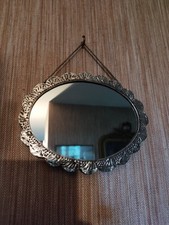 Miroir Ovale à suspendre avec Décor Floral et Feuillages en Argent 900