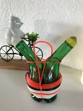 19⚜ Antique Servant Bottle Glass and Scoubidou Oil and Vinegar Vintage