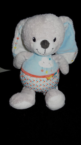 Doudou peluche lapin gris - peluche, bleu