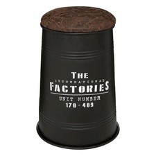 Pouf Bidon Rond Vintage "Joao" 47cm Noir