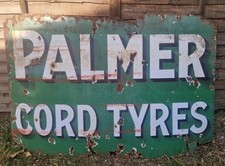 Huge Antique Palmer Tyres Enamel Metal Sign Garage Dealership Auto Advertising