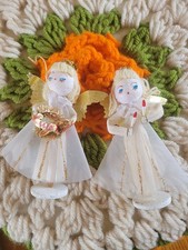 2 ANGES DÉCORATION ANCIENNE SAPIN de NOËL CHRISTMAS CIERGE TULLE FEUTRINE  🎄