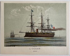 Navires français L’Océan Cuirassé Gravure couleur v. 1870