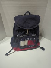 Vtg 90s Tommy Hilfiger Drawstring Backpack Nap Sack Big Flag Navy Bag Vintage