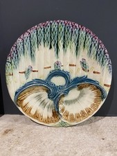 Antique Polychrome Majolica Earthenware Slipper Asparagus Plate 19th Century