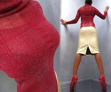 Sexy sheer blouse Chemisier blusen red bordeaux fetish with high heels M shirt