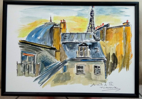 Aquarelle les toits paris - les, de