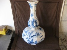 Very old and very large Delft blue hexagonal vase 18th century? chinese decor