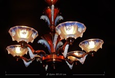 Chandelier French art deco Ezan Sabino 6 arm original Opalescent glass icicles