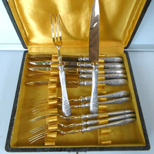 menagere 6 forks and 6 dessert knives in silver metal