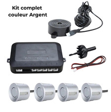 Détecteur Recul Voiture 4 Capteurs Argent Radar Aide Parking Stationnement 12V