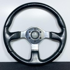 MOMO FIGHTER 350mm Black Leather Steering Wheel w/ Horn Ring & Button F/S