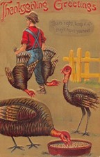 Postcard fantasy waffle representing a farmer with his turkeys