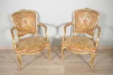 Fauteuils bois doré style Louis XV petit point