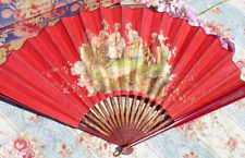OLD FAN wooden and canvas printed with a gallant scene late 19th century