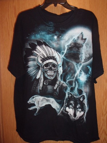 Indian chief skull wolves - n,