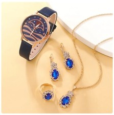 ?⌚ Kit Bijoux & Montre Femme - Bleu & Or, Étoiles & Pierres - Glamour Total ?