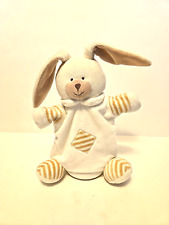 Peluche doudou marionnette lapin PUSBLU DM blanc beige brun grelot NEUF 9"
