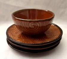 3 TABLETOPS GALLERY LAGUNA BROWN CANAPE BREAD PLATES 5 1/2" & 1 SAUCE BOWL