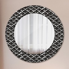 Mural Rond Miroir Avec Cadre en Verre avec Motif Imprimé Ecailles orientales