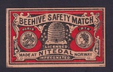 Antique Norway Match Tag BN1803671 Bee Hive