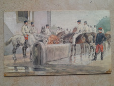 drawing 19th watercolor soldier 19th horses drinking village