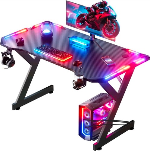 Bureau gaming avec - led, noir