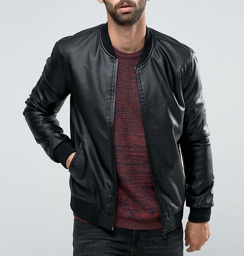 Blouson cuir bomber noir - , homme