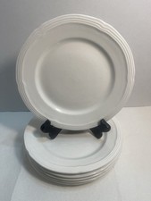 6 Gibson Le Claire White Dessert Salad Plates Embossed Rings Rim 7 7/8"   1480