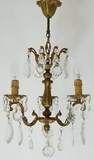 Opulent Vintage French 3 Light Bronze and Crystal Empire Style Chandelier