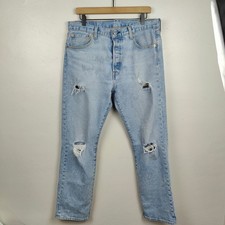 Levis 501 93 Jeans Mens 34x32 Distressed Light Wash Denim Preppy Classic