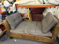 Vintage French Art Deco Leather Daybed for refurbishment 