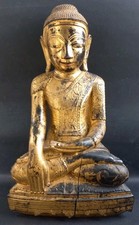 Ancien Bouddha Laque Or Birmanie 47cm Old Boudda Meditation Burma Bouddhist XIX