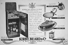 ADVERTISEMENT KIRBY BEARD & CO FURNITURE DISHES CONFECTIONERY BUTTER VEGETABLE